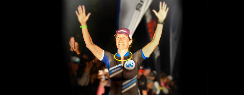 Squamish TITAN Athletic Club Member Kay Protheroe finishing IRONMAN Canada